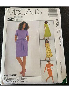 McCall's Misses Dress Sewing Pattern Size 18 20 22 8720 Uncut